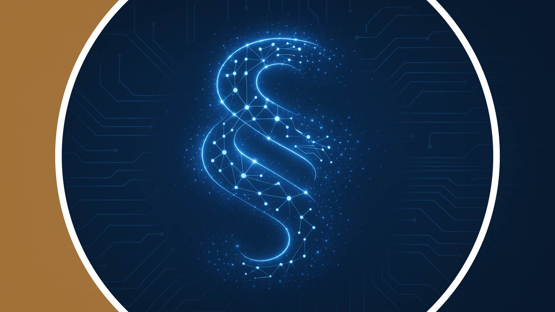 Digitales Paragraphen-Symbol aus vernetzten Datenpunkten auf blauem Hightech-Hintergrund – Symbol für Recht, Datenschutz und IT-Compliance